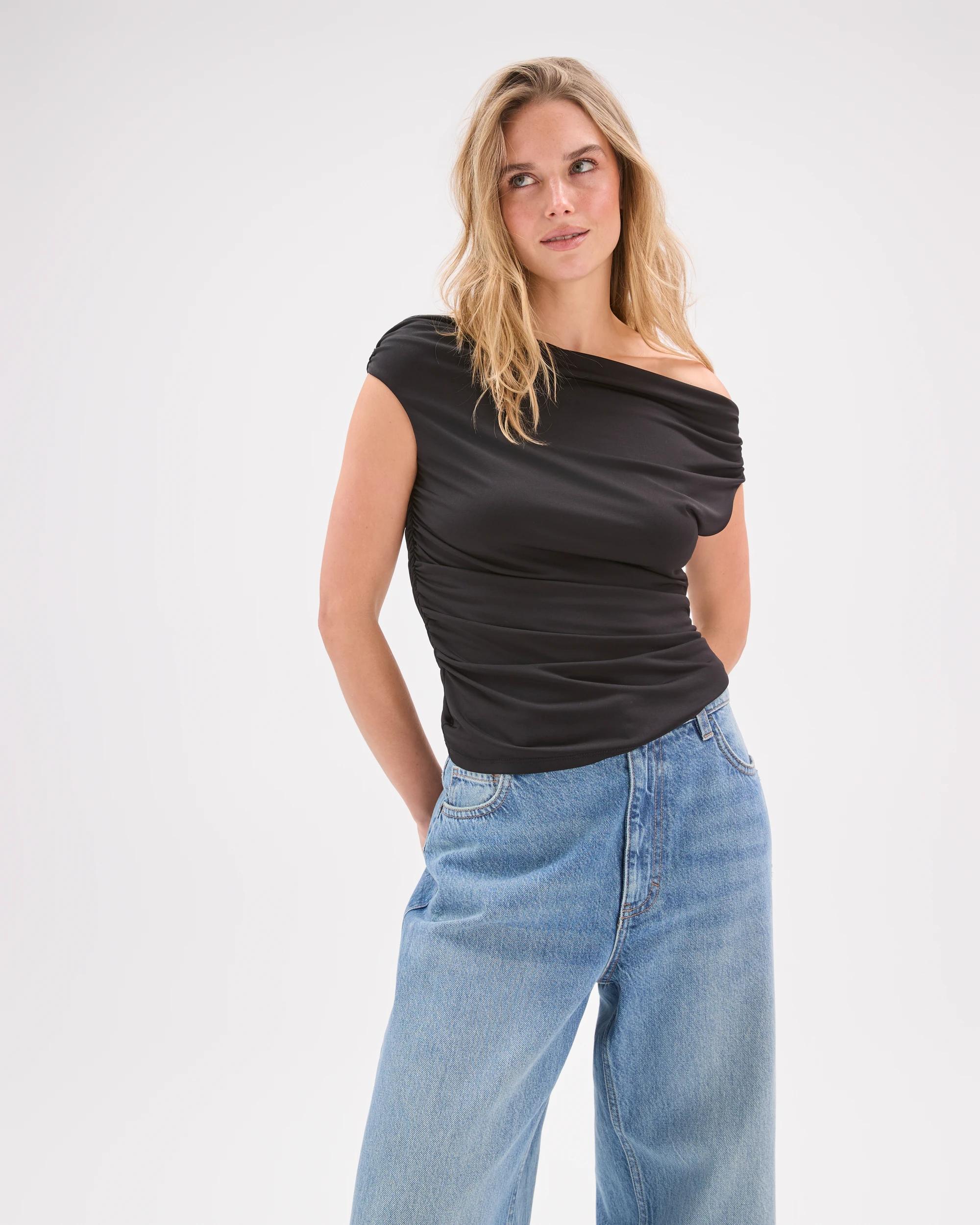 1 Lily Loves Jersey Drape Off-Shoulder Top BLACK, 1 of 7