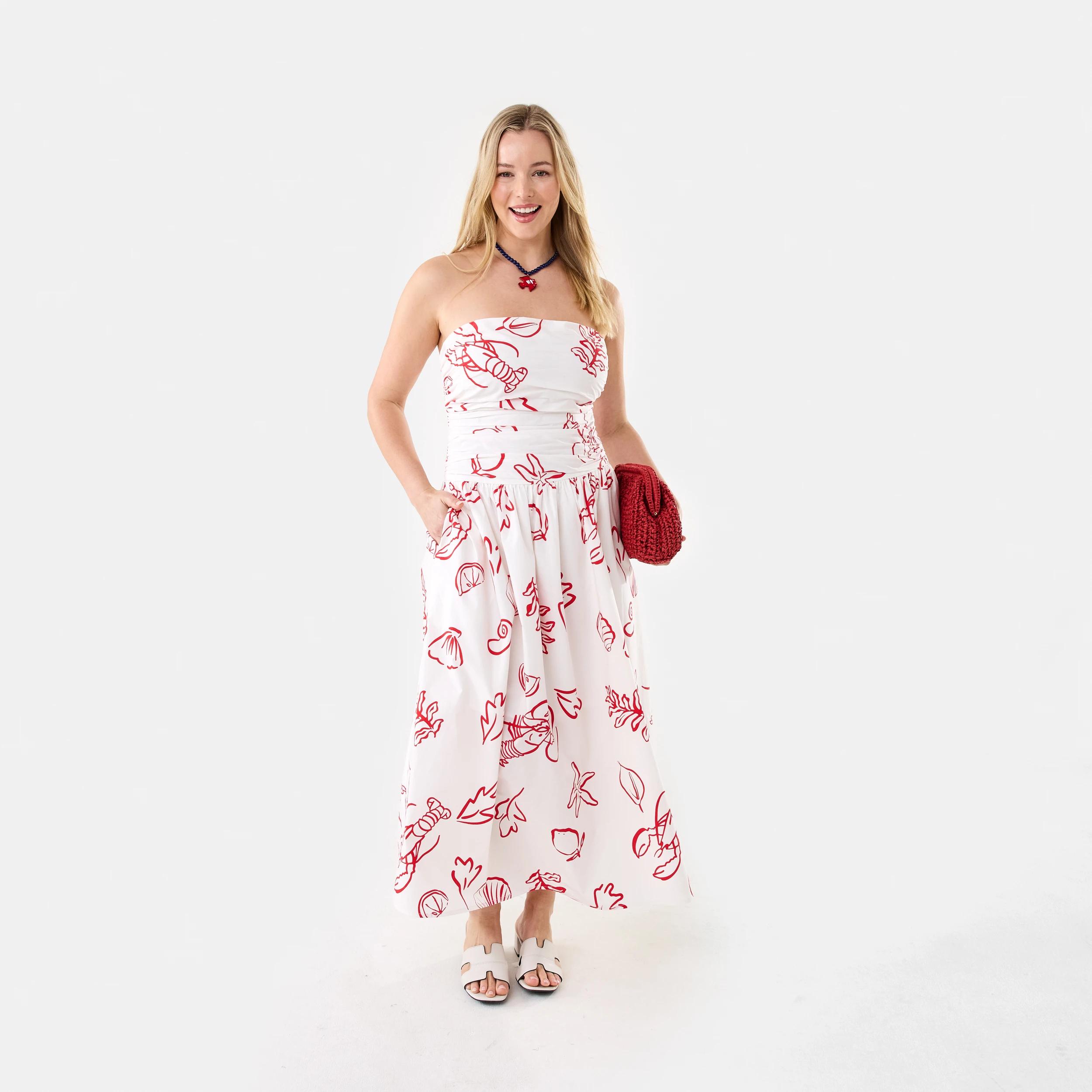 9 Strapless Ruched Midi Dress Red Vacay, 9 of 9