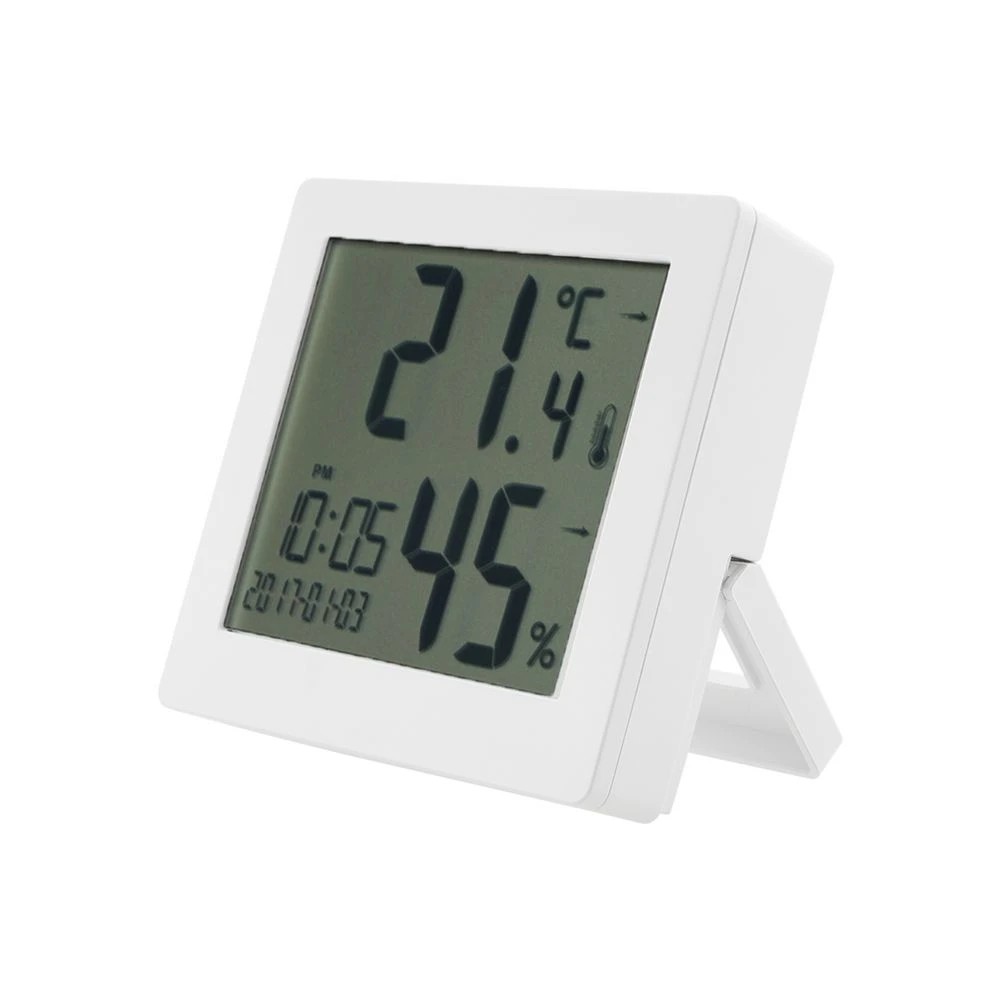 1 J.Burrows LCD Clock with Temperature White, 1 of 3