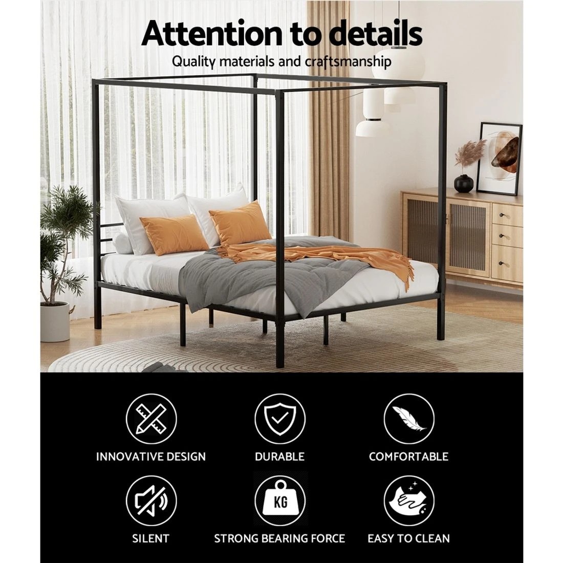 5 Artiss Bed Frame Queen Size Metal Frame POCHY - Black, 5 of 7