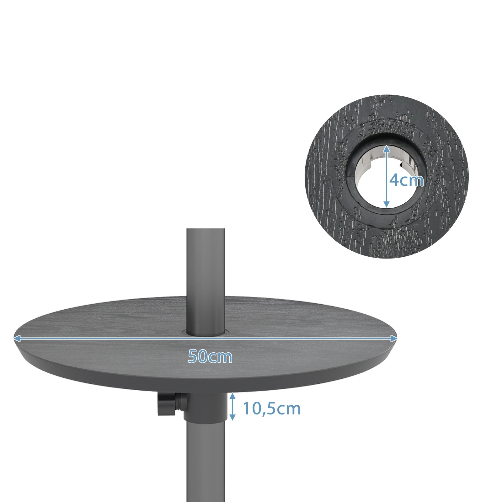 1 Costway 50cm Outdoor Umbrella Table for 38/48 mm Umbrella Pole Round Table Tray - Black, 1 of 5