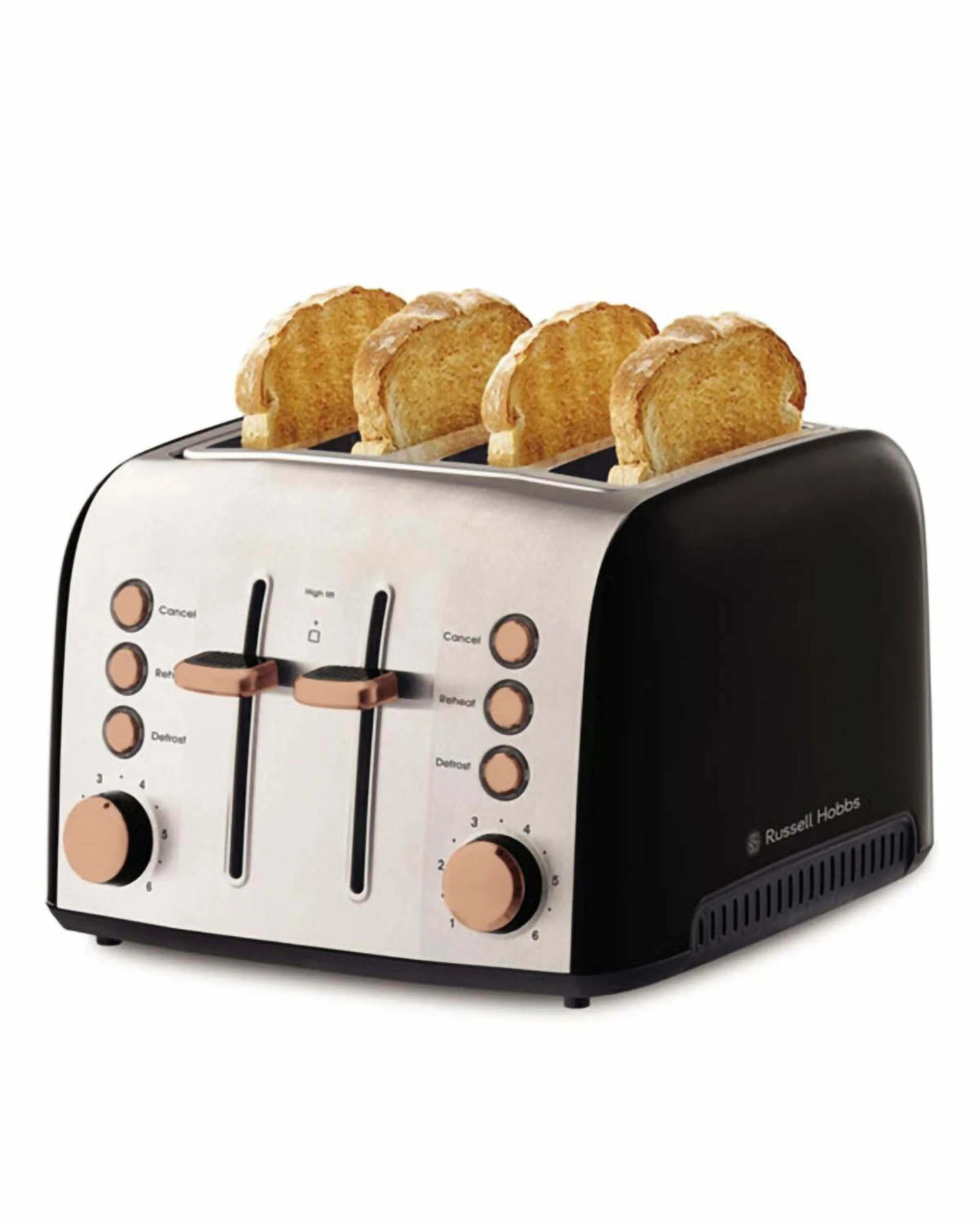 1 Russell Hobbs Brooklyn 4 Slice Toaster - Black with Copper Details - ROSE GOLD, 1 of 4
