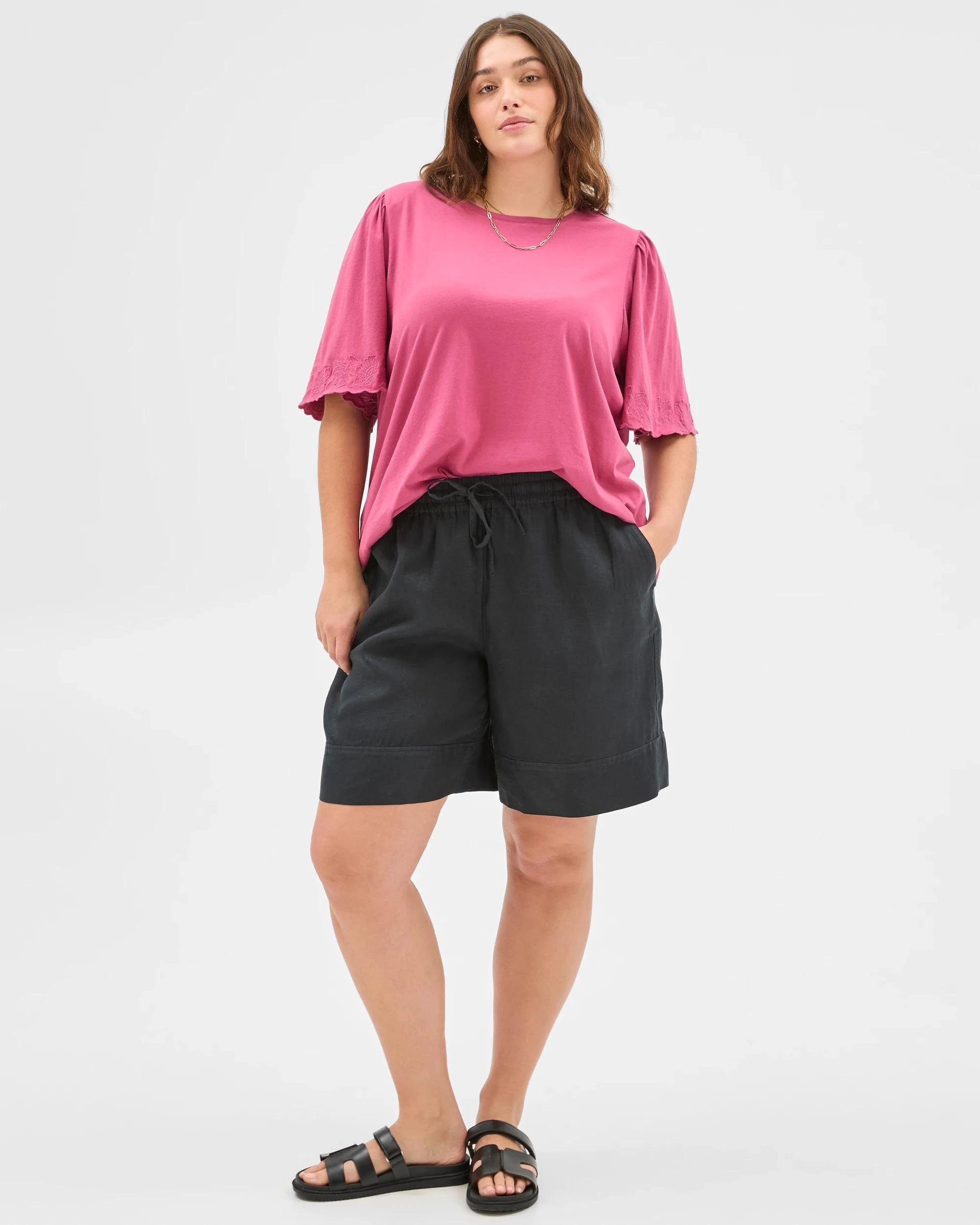 4 Target Plus Size Australian Cotton Embroidered Sleeve T-Shirt BERRY, 4 of 6