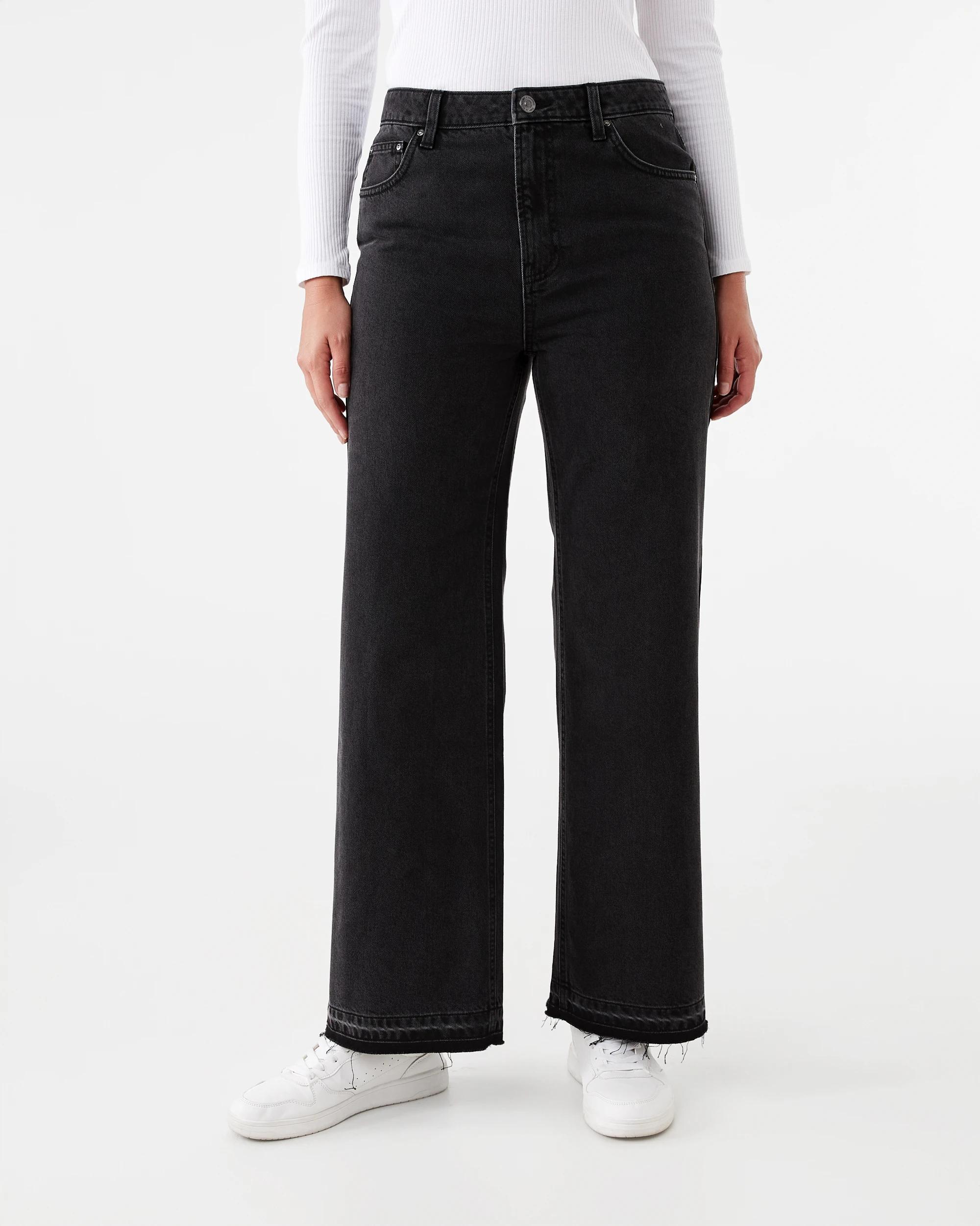 1 Straight Leg Undone Hem Jeans Black Wash, 1 of 9