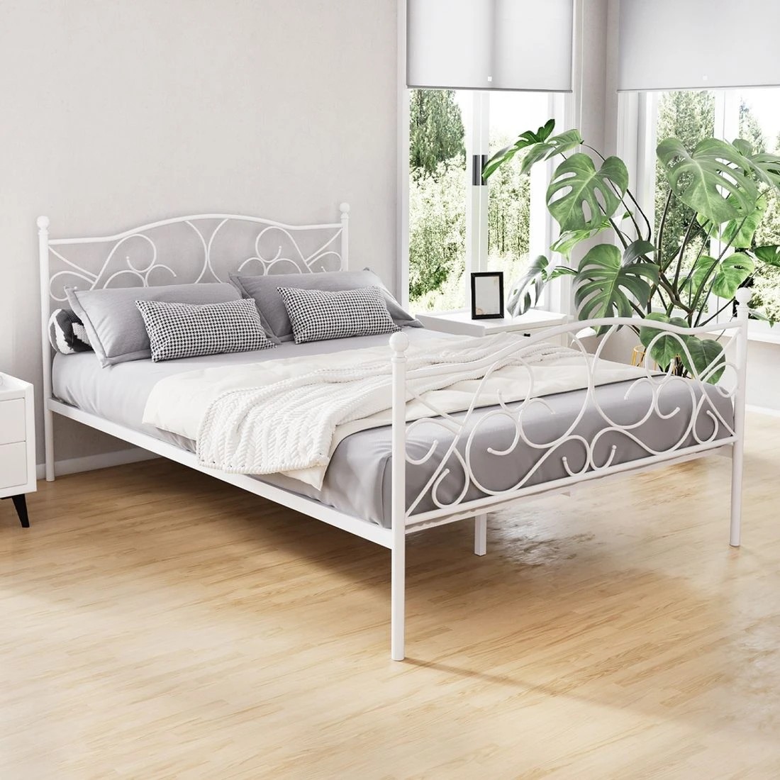 3 Artiss Bed Frame Double Size Metal Frame GROA - White, 3 of 7