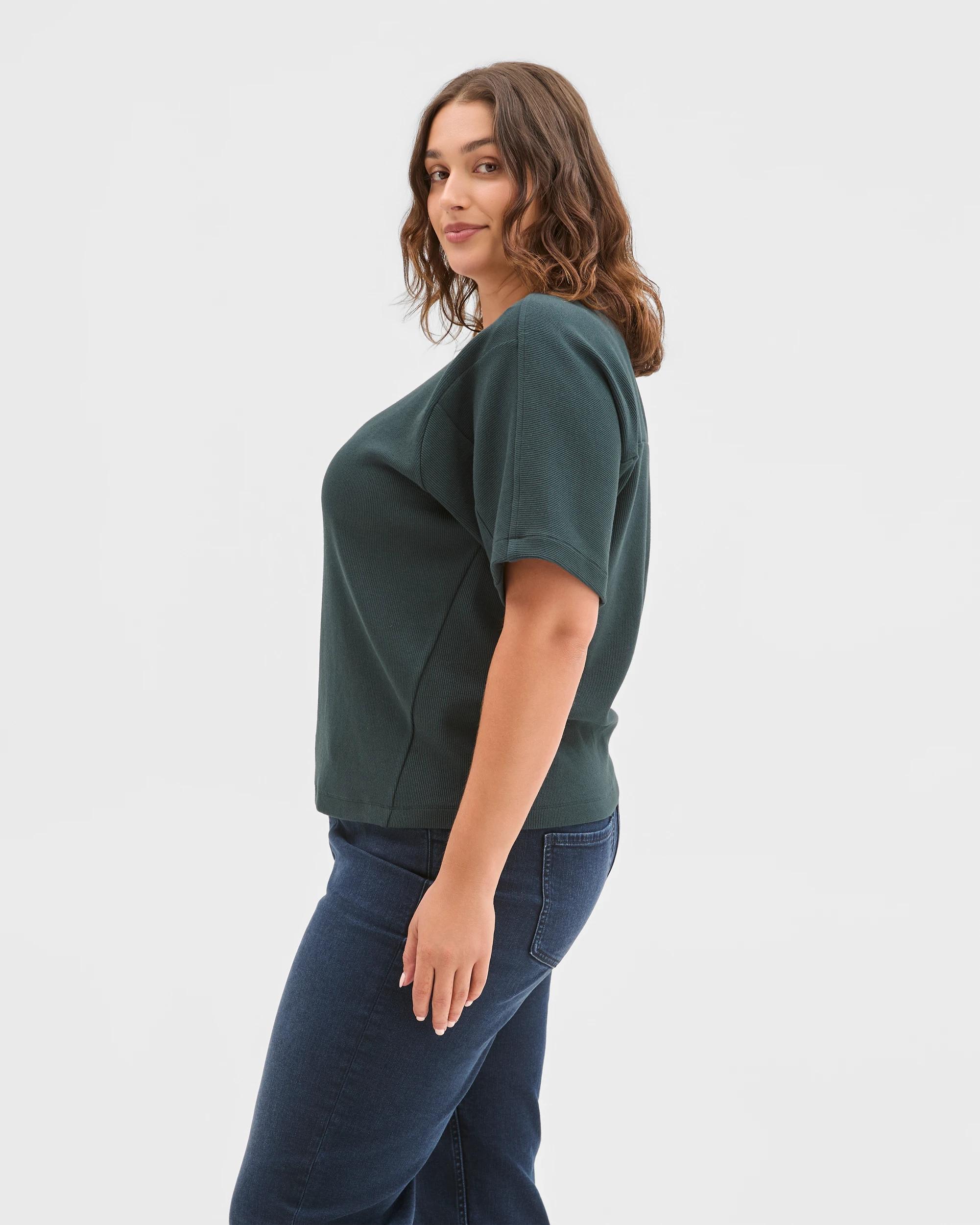 3 Target Curve Plus Size Spliced Boxy Textured T-Shirt MIDNIGHT JADE, 3 of 6