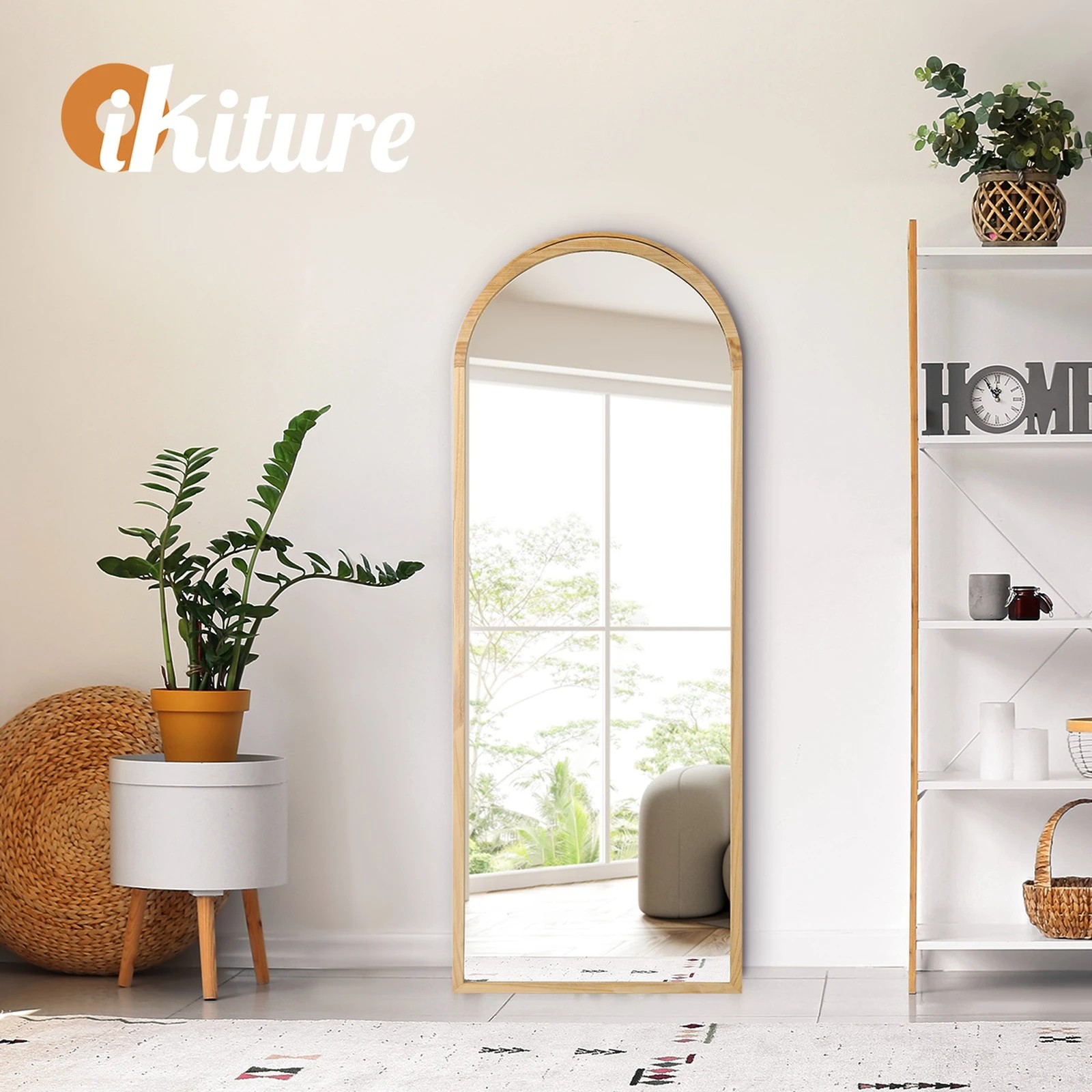 6 Oikiture Wooden Full Length Mirror 180x70cm Arched Dressing Floor Mirrors
 - Natural, 6 of 9