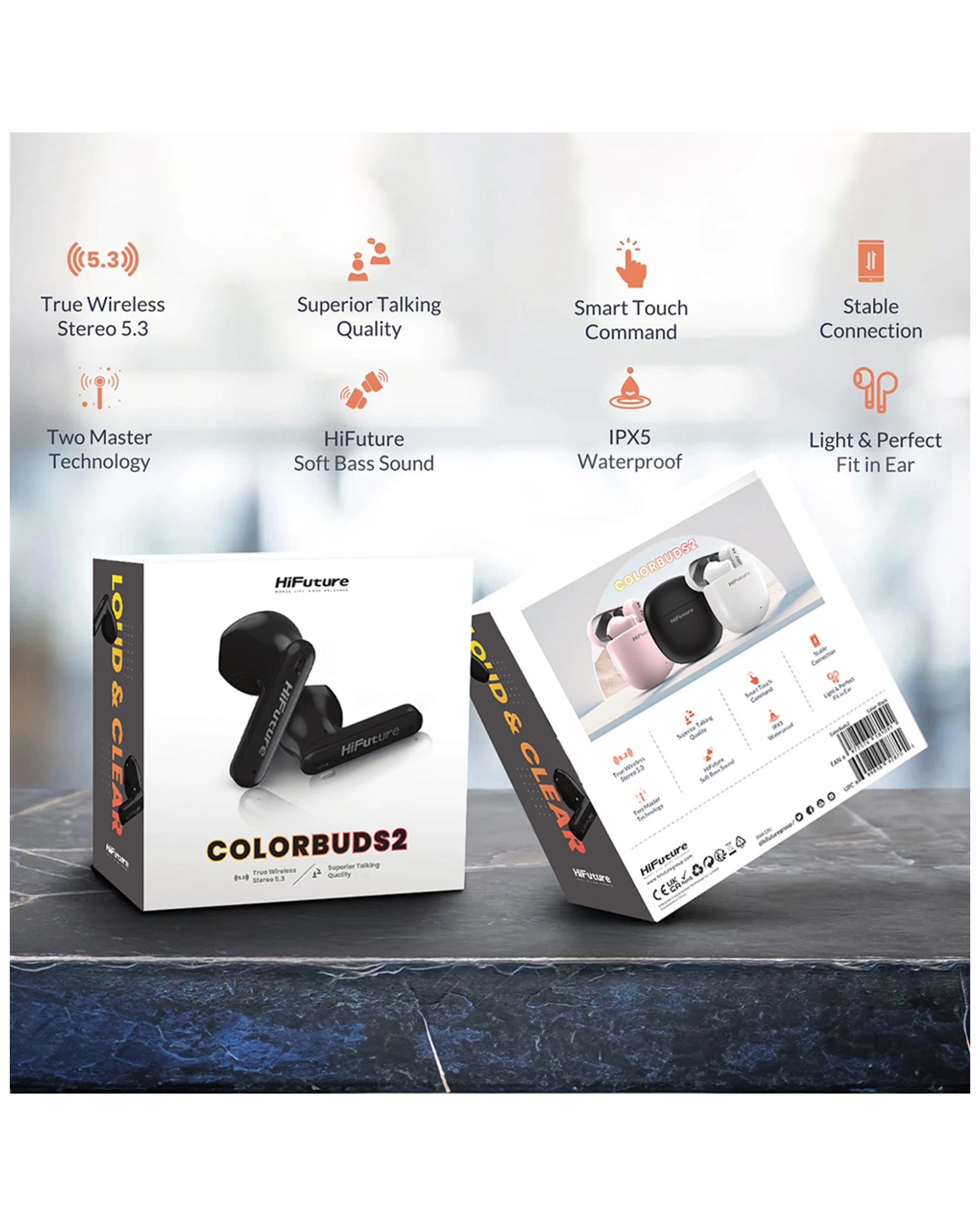 9 Hifuture Colourbuds2 True Wireless Bluetooth Soft Bass Earbuds Noise Cancel - Black, 9 of 10