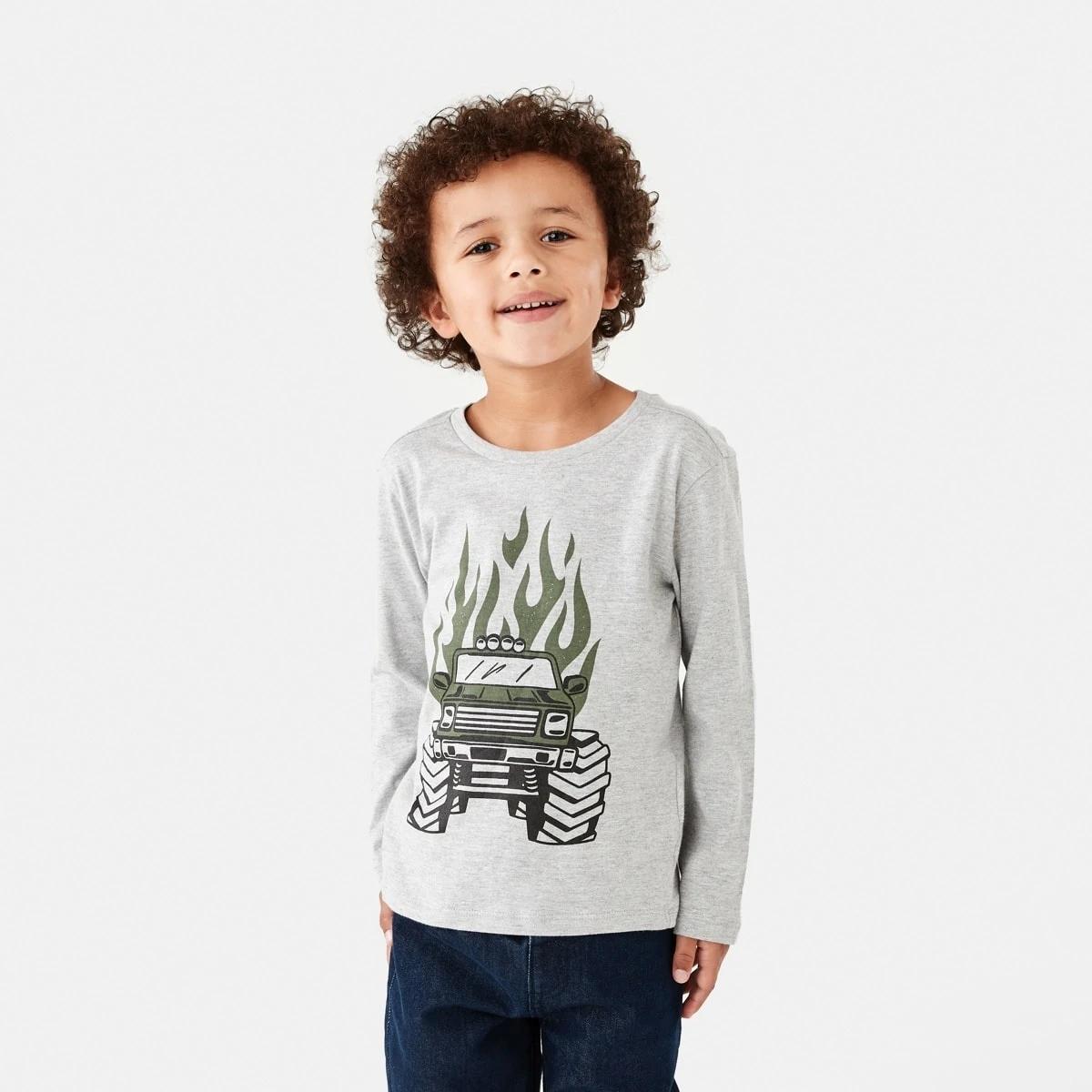 1 Long Sleeve Print T-shirt Gry Monste, 1 of 8