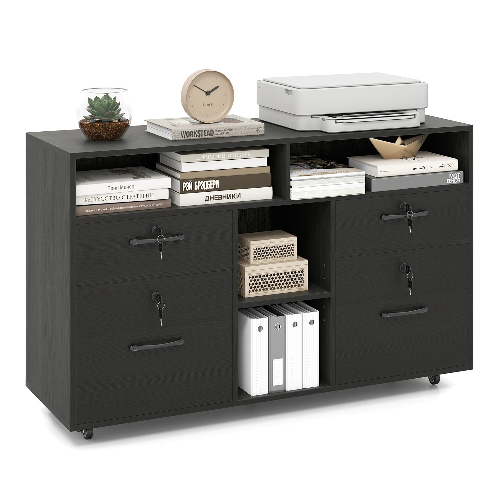 4 Costway 4-Drawer Mobile Filing Cabinet w/Lock File Storage Printer Stand - Black, 4 of 4