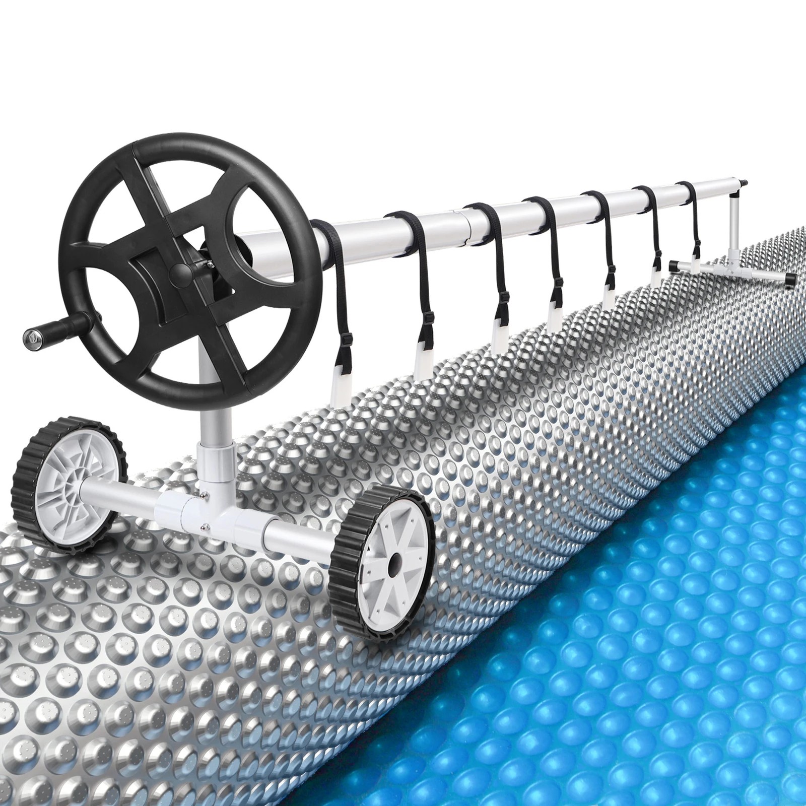 1 Alfordson Pool Cover 500 Micron 7X3.5M Solar Blanket Swimming 4.5M Roller - Silver, 1 of 9
