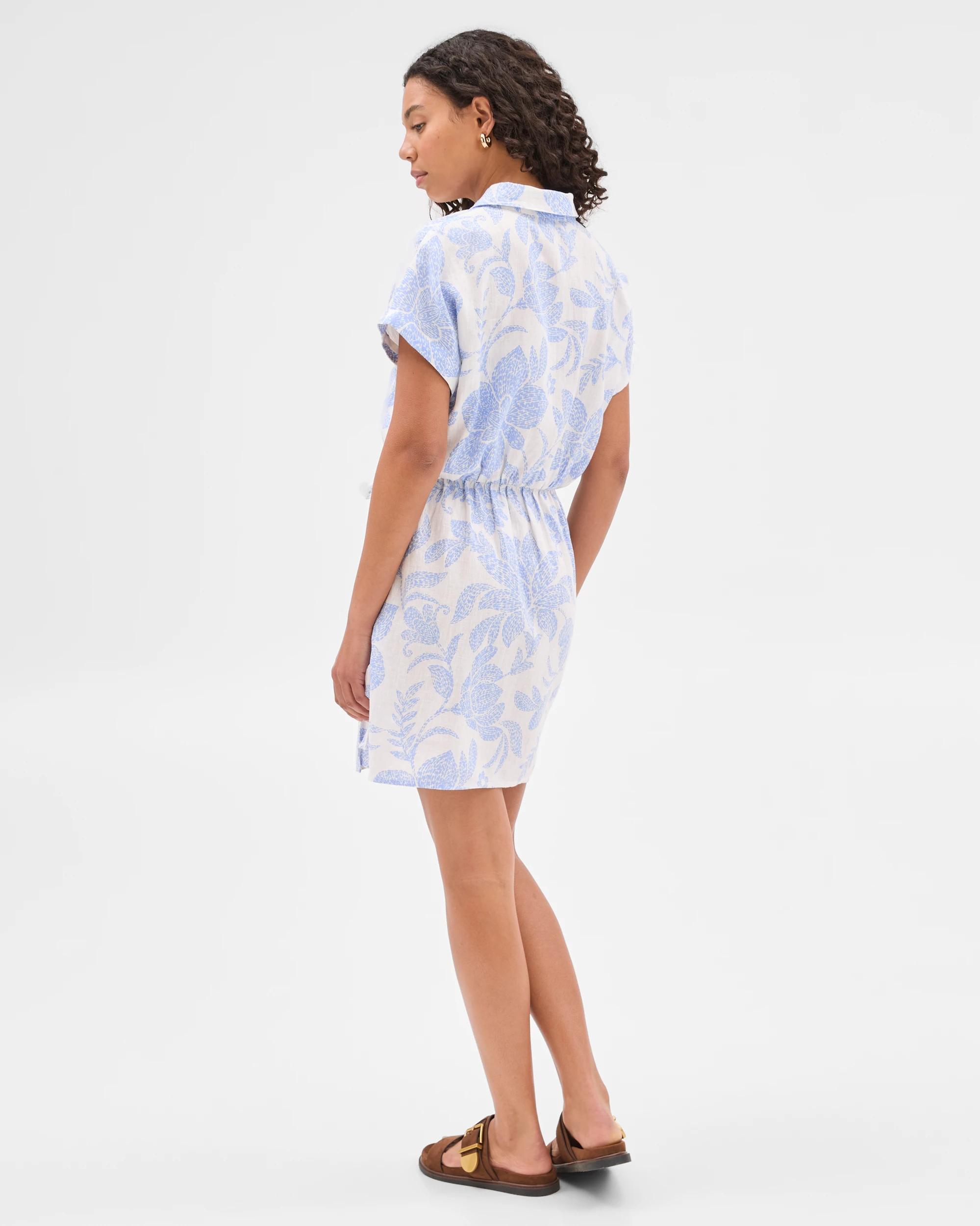 5 Target European Linen Tiered Wrap Mini Dress BLUE/WHITE PRINT, 5 of 5