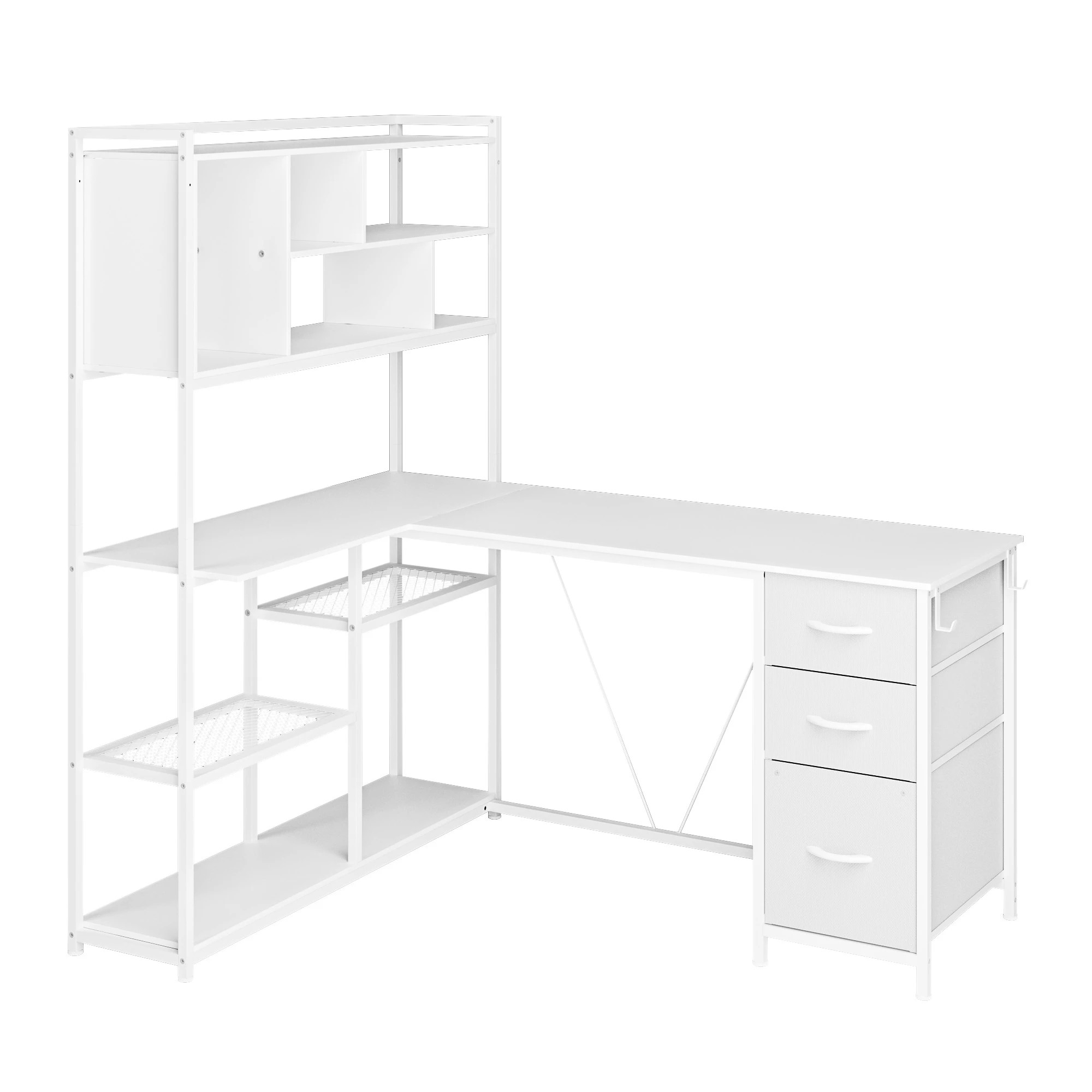 8 Advwin L Shaped Gaming Desk With Led Lights Reversible 148cm Computer Desk With 3 Drawers And Bookshelf White, 8 of 9