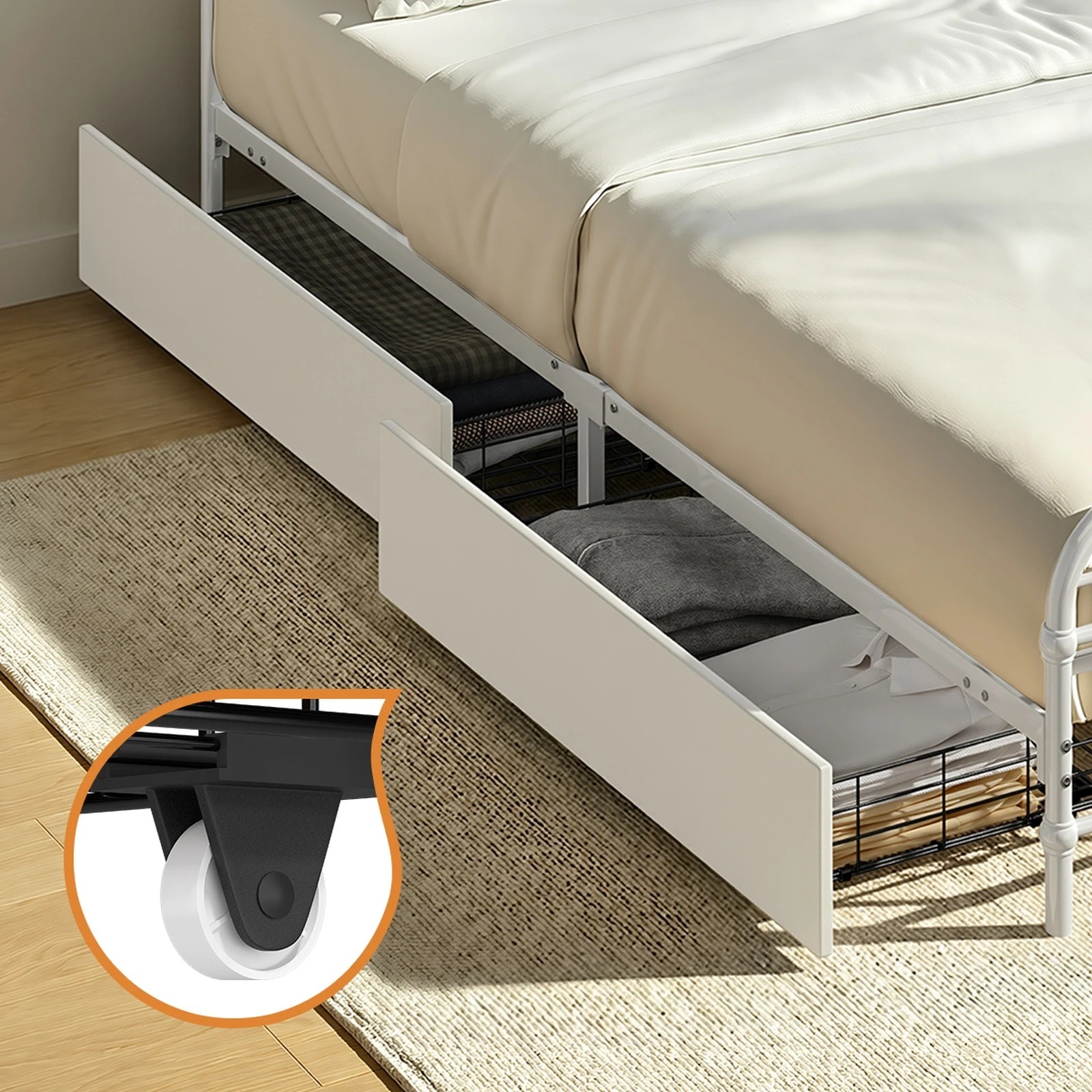 3 Oikiture Metal Bed Frame Queen Size Bed Base with 4 Drawers - White, 3 of 8
