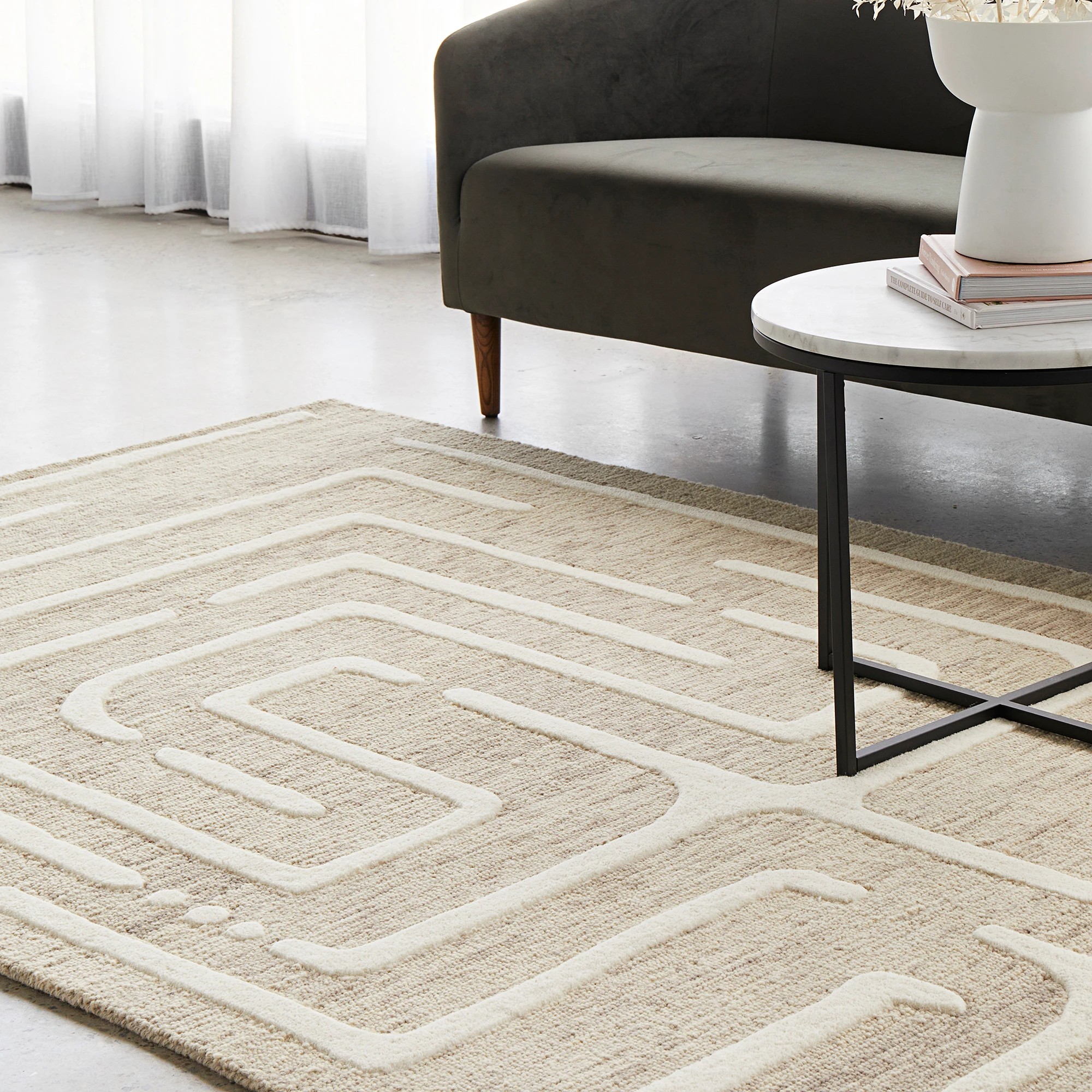 1 Common Ground Rugs Lumina Maze 225x155cm - Medium Wool Rug - Beige, 1 of 7