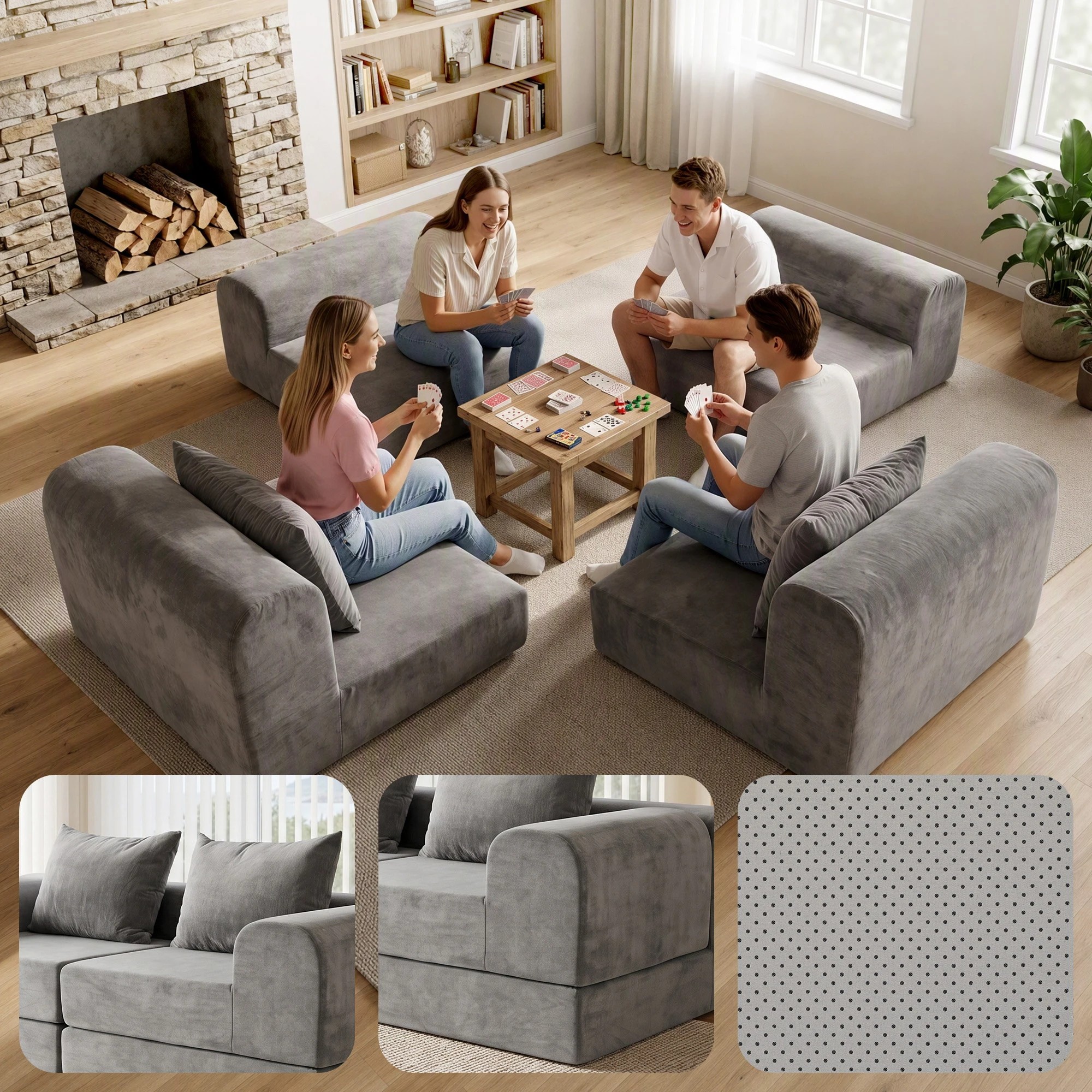 6 Artiss 5-in-1 Convertible Sofa Bed Floor Mattress Modular Boneless Curved Couch - Grey, 6 of 10