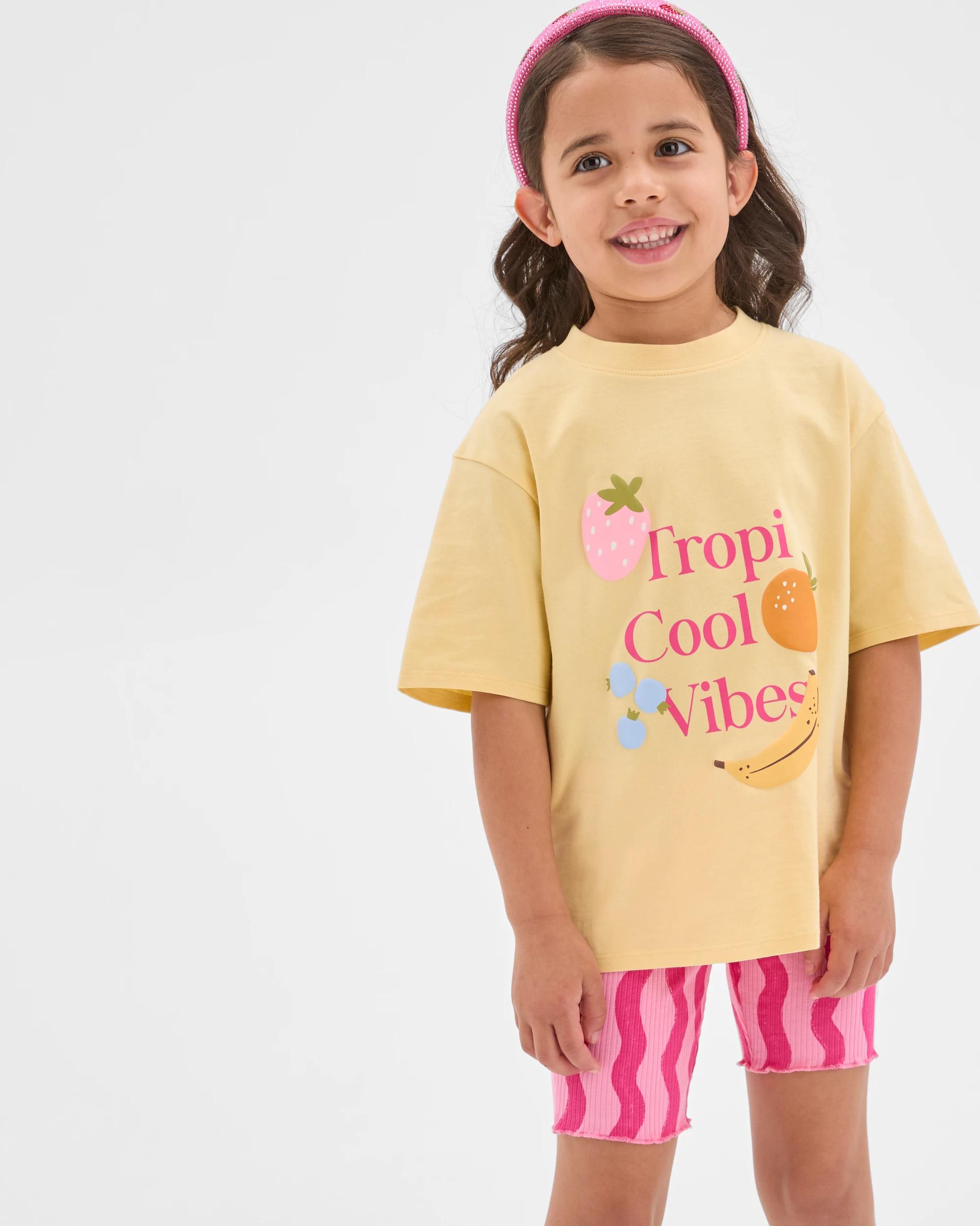 1 Target Kids Australian Cotton Blend T-Shirt and Bike Shorts Set YELLOW FRUIT, 1 of 7