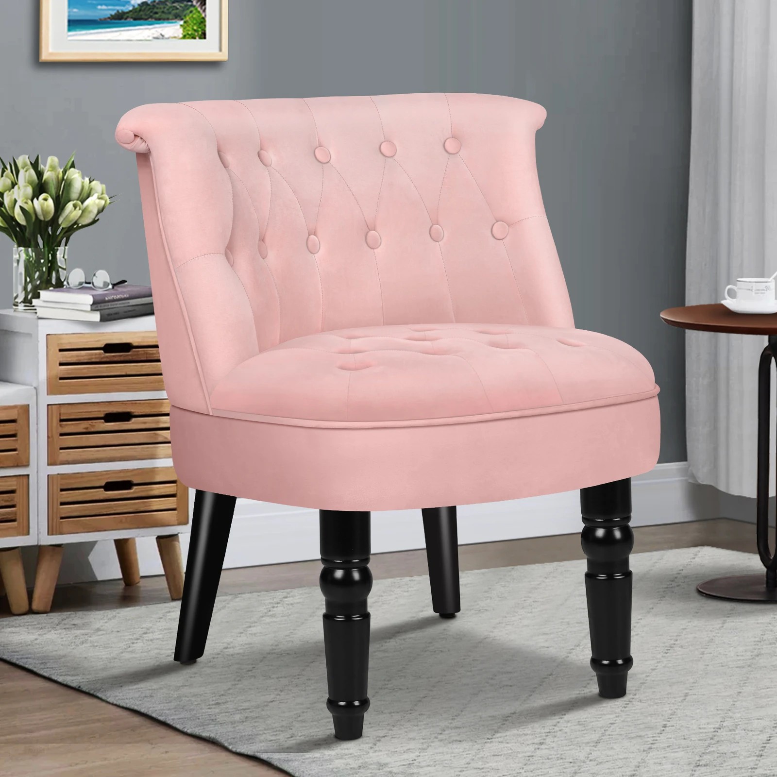 4 Alfordson Armchair Lounge Chair Wingback Accent Chair Velvet Tufted Sofa - Pink, 4 of 9