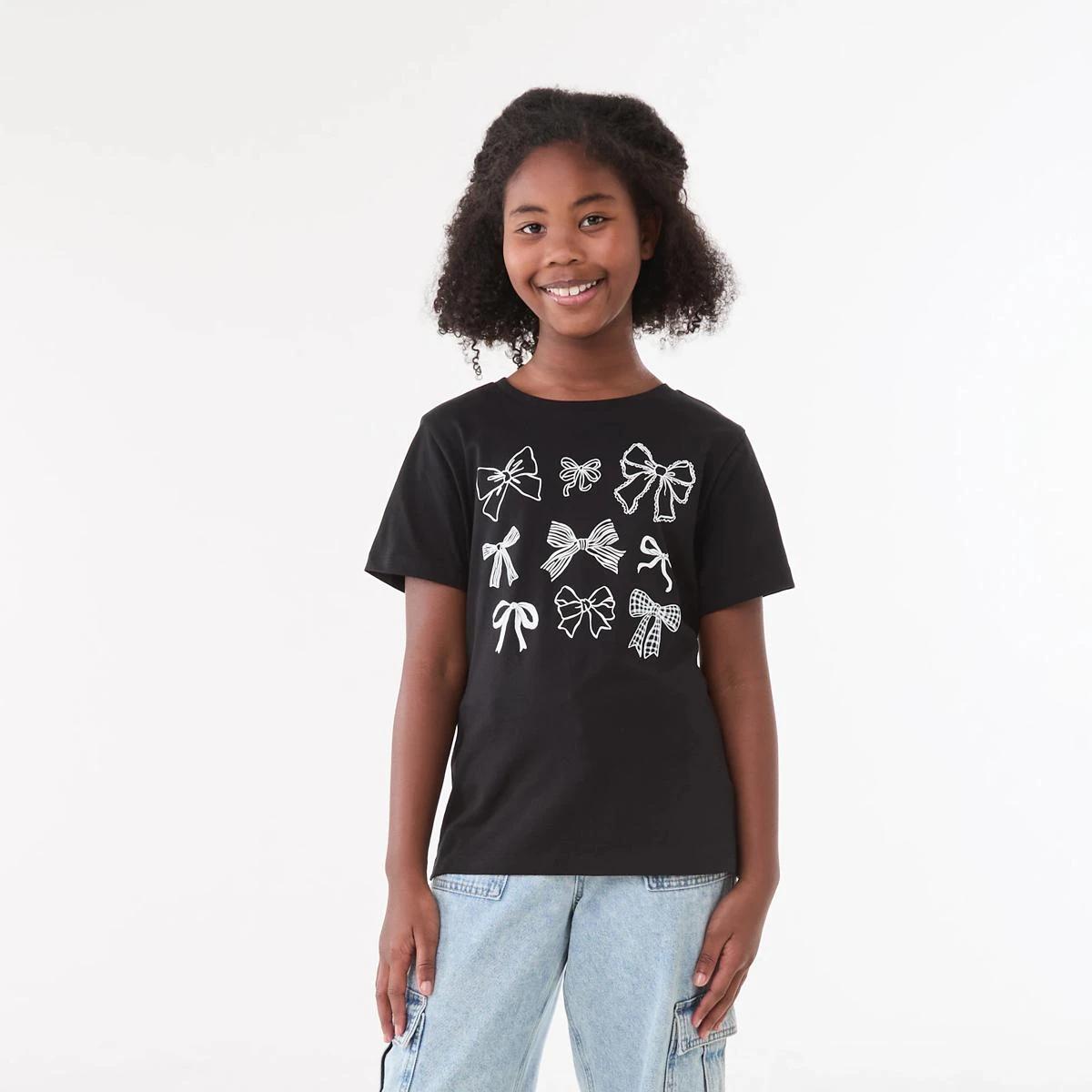 1 Short Sleeve Print T-shirt Blk Bows, 1 of 5