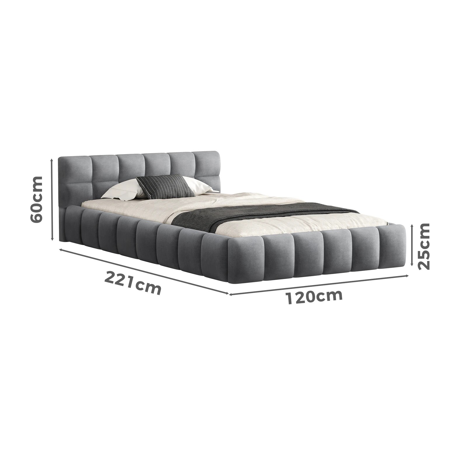 7 Alfordson Bed Frame King Single Tufted Headboard Foundation Velvet Talmon - Grey, 7 of 10