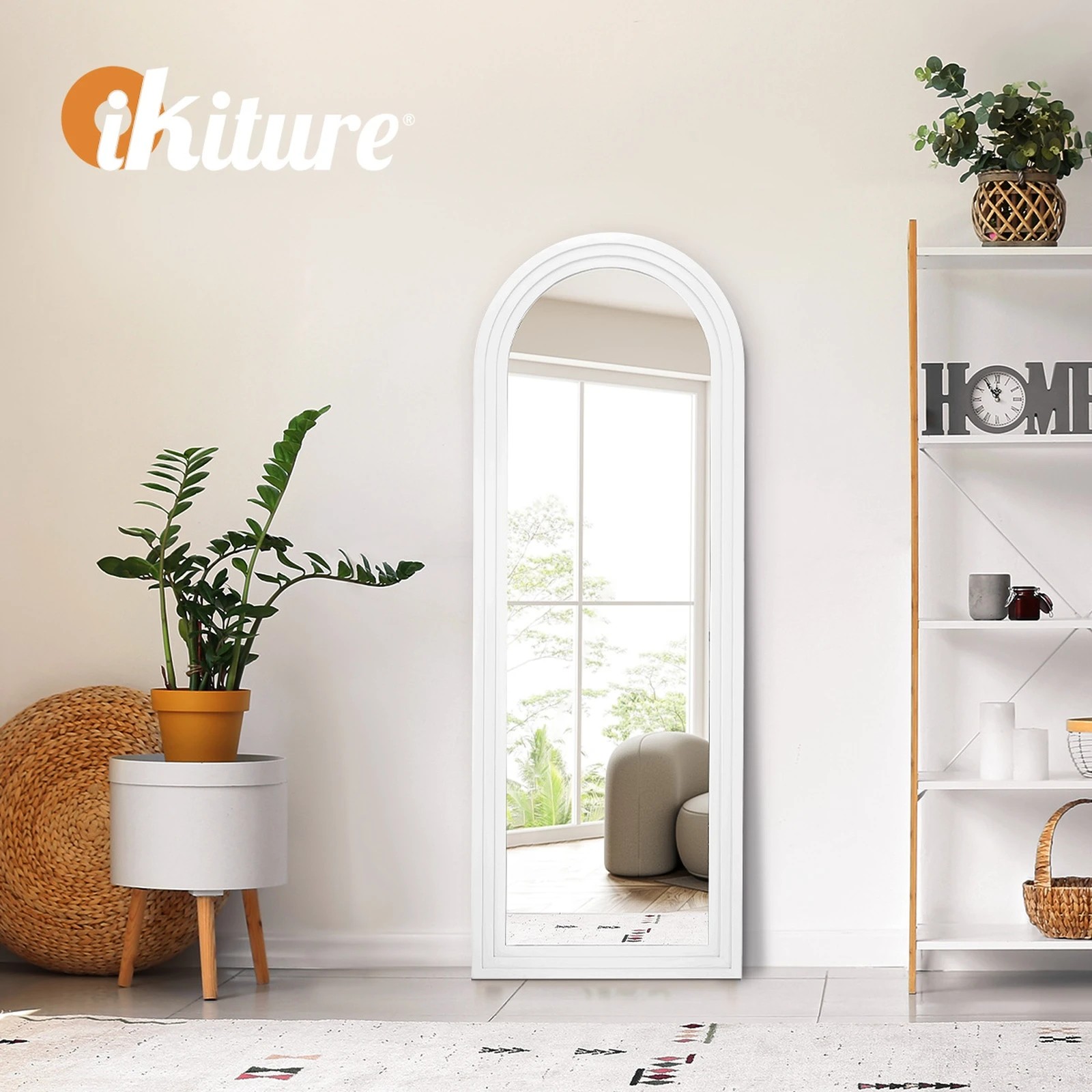 7 Oikiture Full Length Arch Mirror 165x60cm Wood Wall Mounted Home Decor - White, 7 of 10