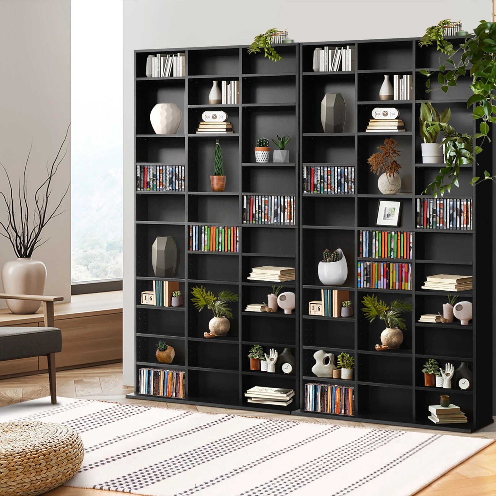 3 Oikiture Bookshelf Display Shelf Bookcase Cd Dvd Storage Media Rack Stand
 - Black, 3 of 9