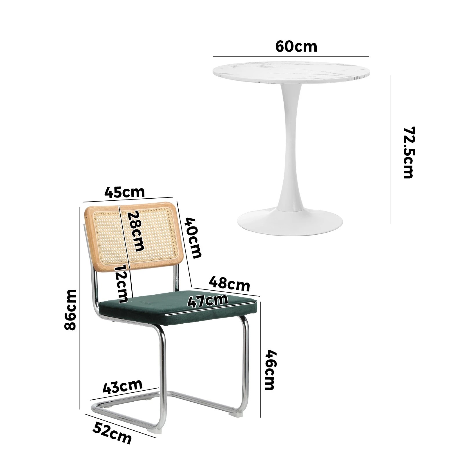 2 Oikiture 60cm Round Dining Table with 2PCS Dining Chairs Velvet - Multi, 2 of 9