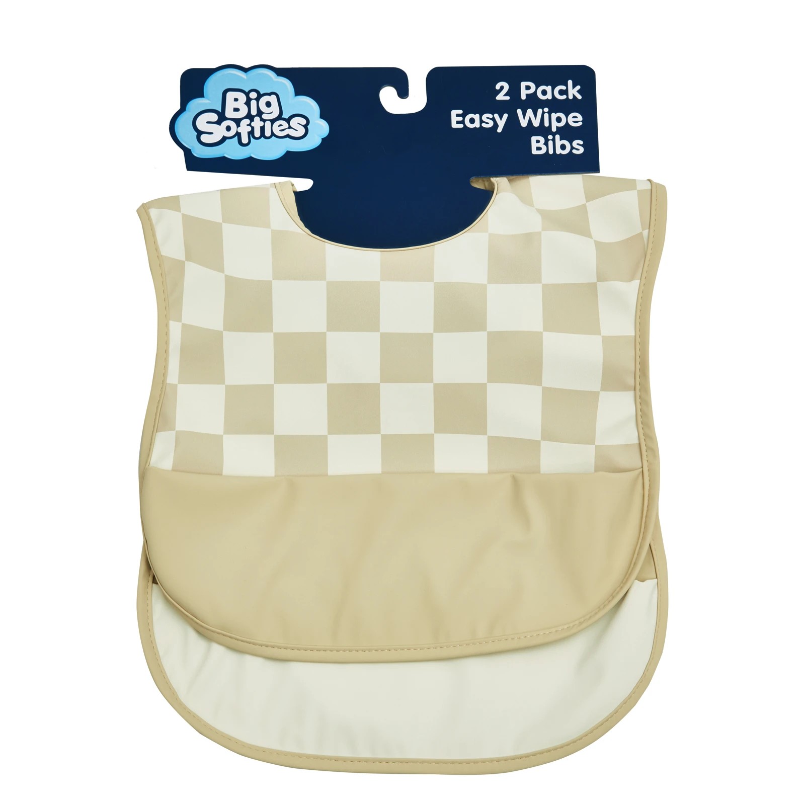 1 Big Softies 2 Pack Recycled pouch bibs wipe free, Beige check, 1 of 5