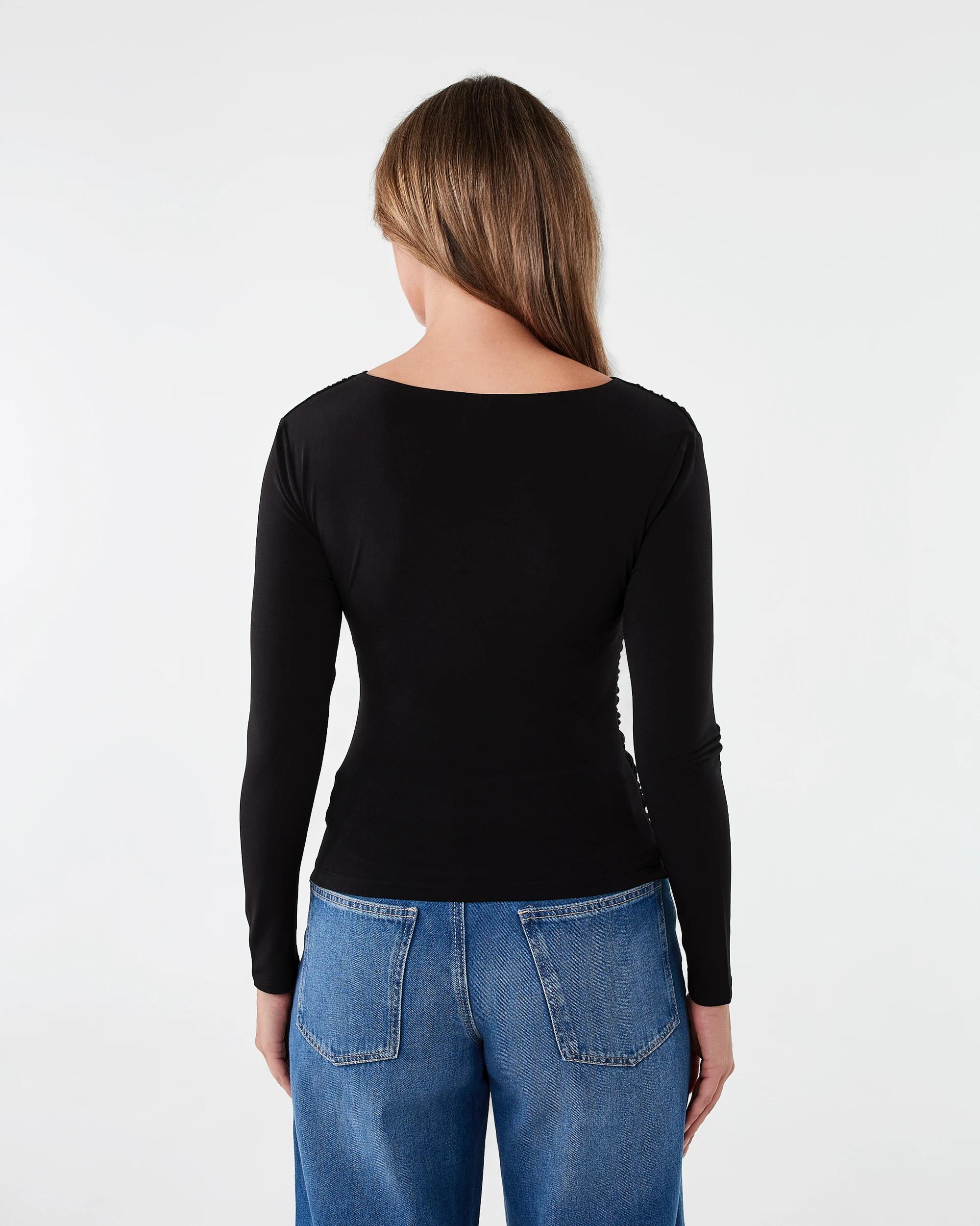 3 Long Sleeve Wrap Drape Top Black, 3 of 6