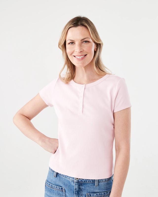 Short Sleeve Rib Henley T-s
