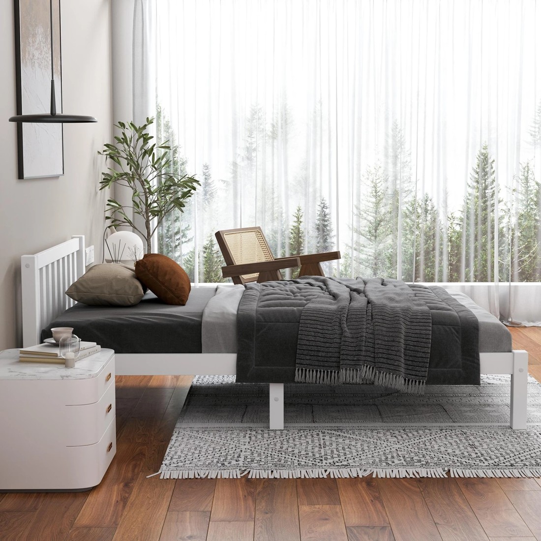 4 Alfordson Bed Frame Wooden Timber Single Size Mattress Base Platform Fenella - White, 4 of 10