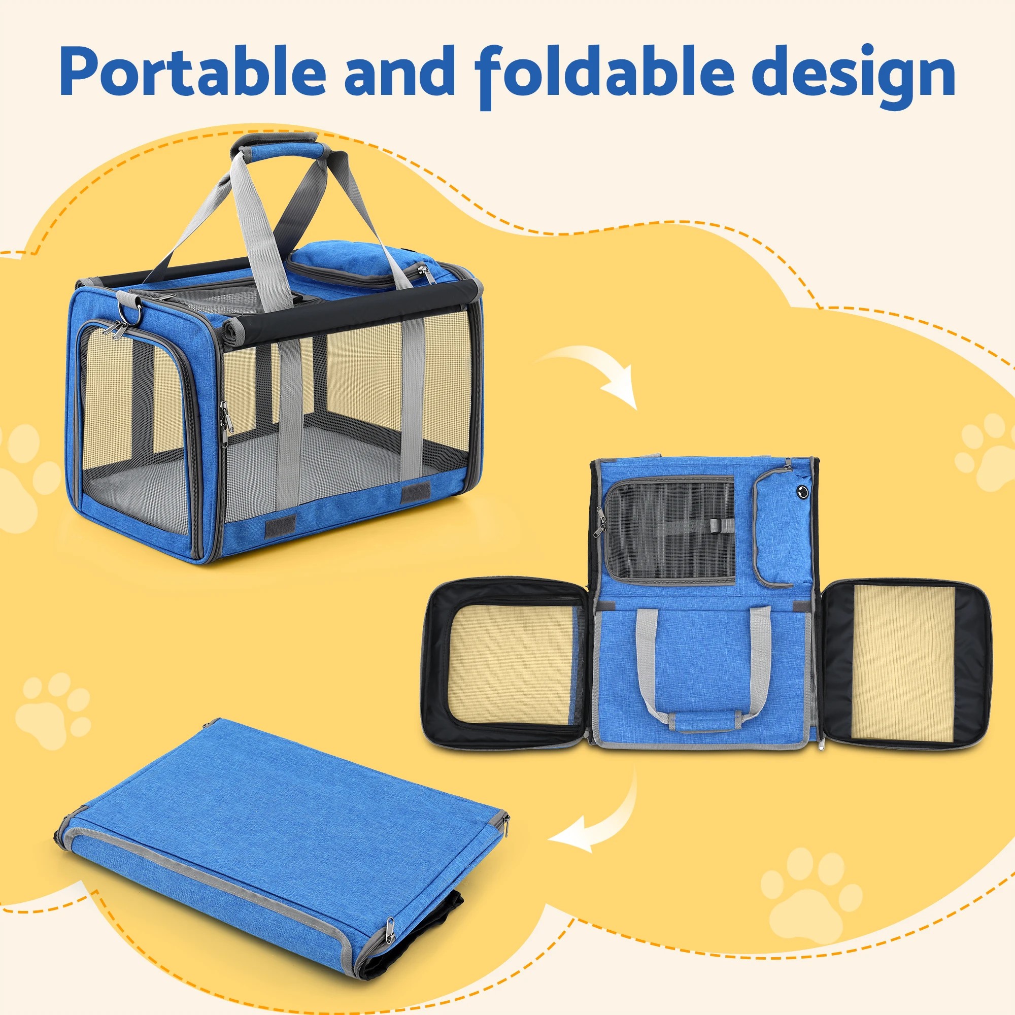 6 i.Pet Pet Carrier Bag Foldable Dog Cat Durable Crate Travel Cage Portable Car - Blue, 6 of 8