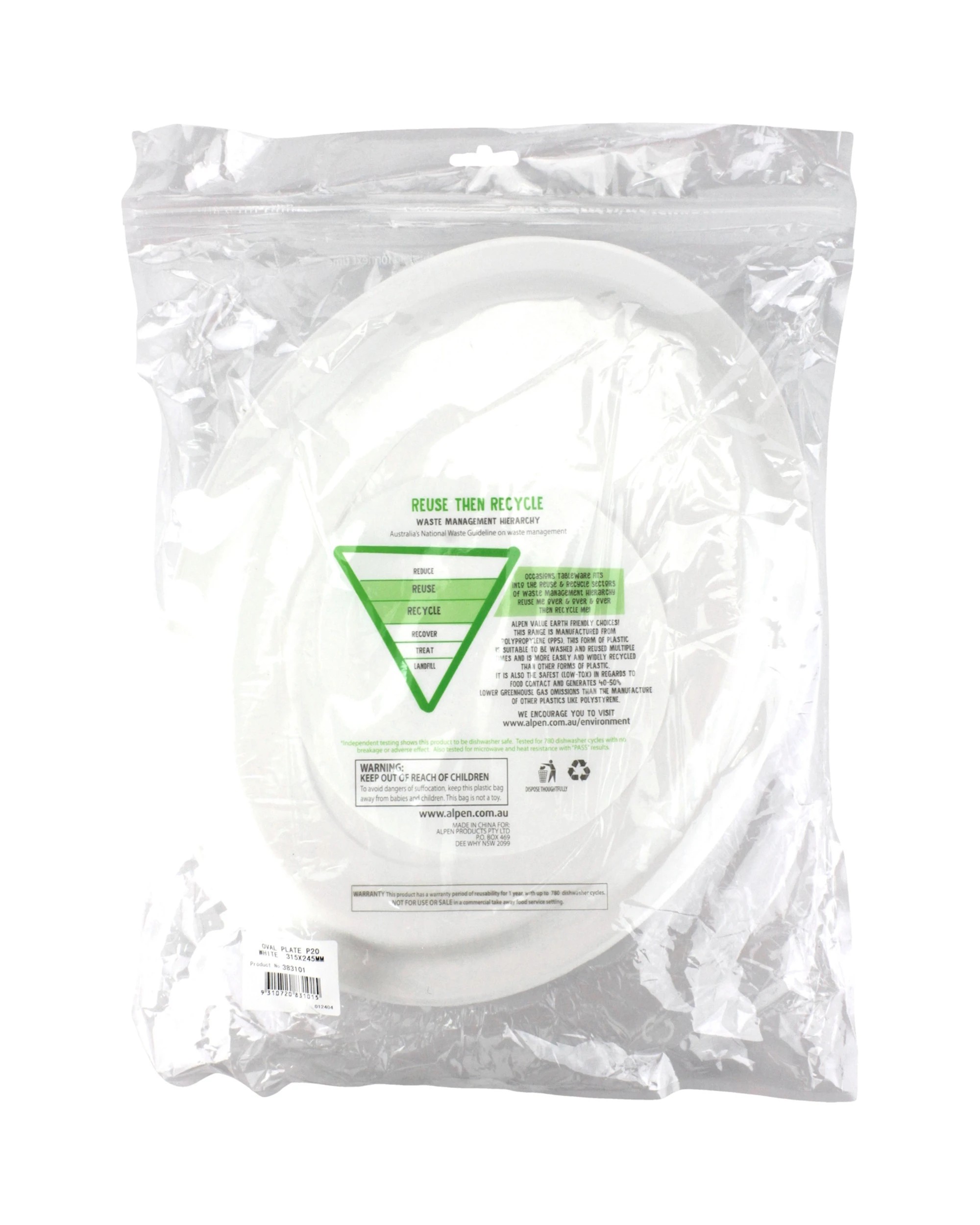 3 Alpen Reusable Oval Plates 31.5cm Pack of 20 - White - White, 3 of 3