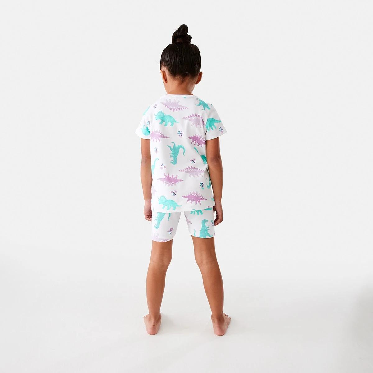 6 Short Sleeve Skinny Rib Knit Pyjama Set Whitedino, 6 of 10