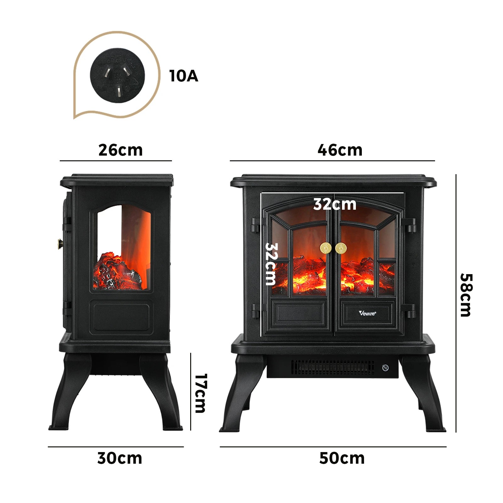 9 Vevare Electric Fireplace Heater Freestanding 3D Flame Effect Indoor 2000W - Black, 9 of 9