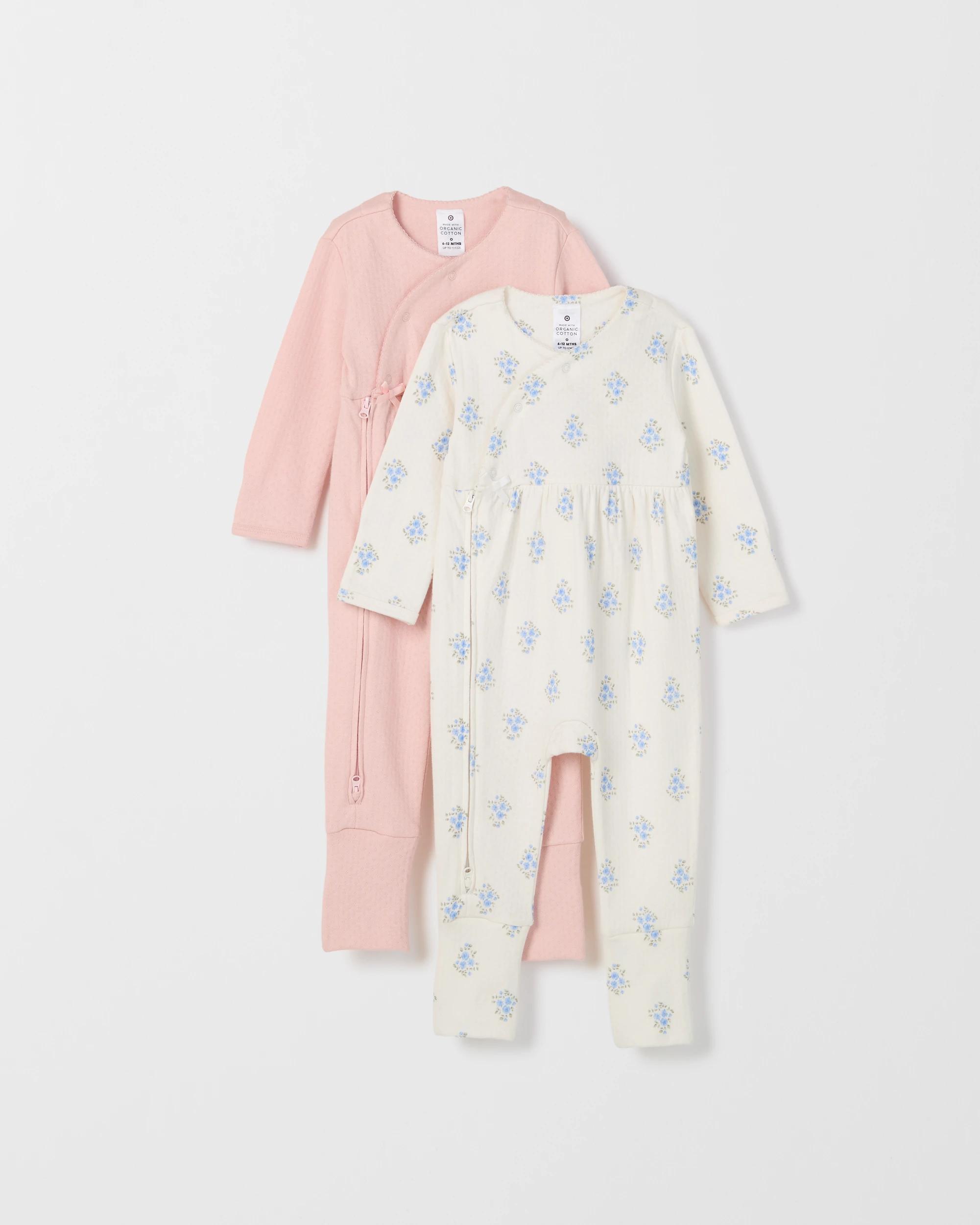 1 Target Baby Baby Organic Cotton 2 Pack Pointelle Wrap Elevated Coverall FLORAL GARDENIA, 1 of 4