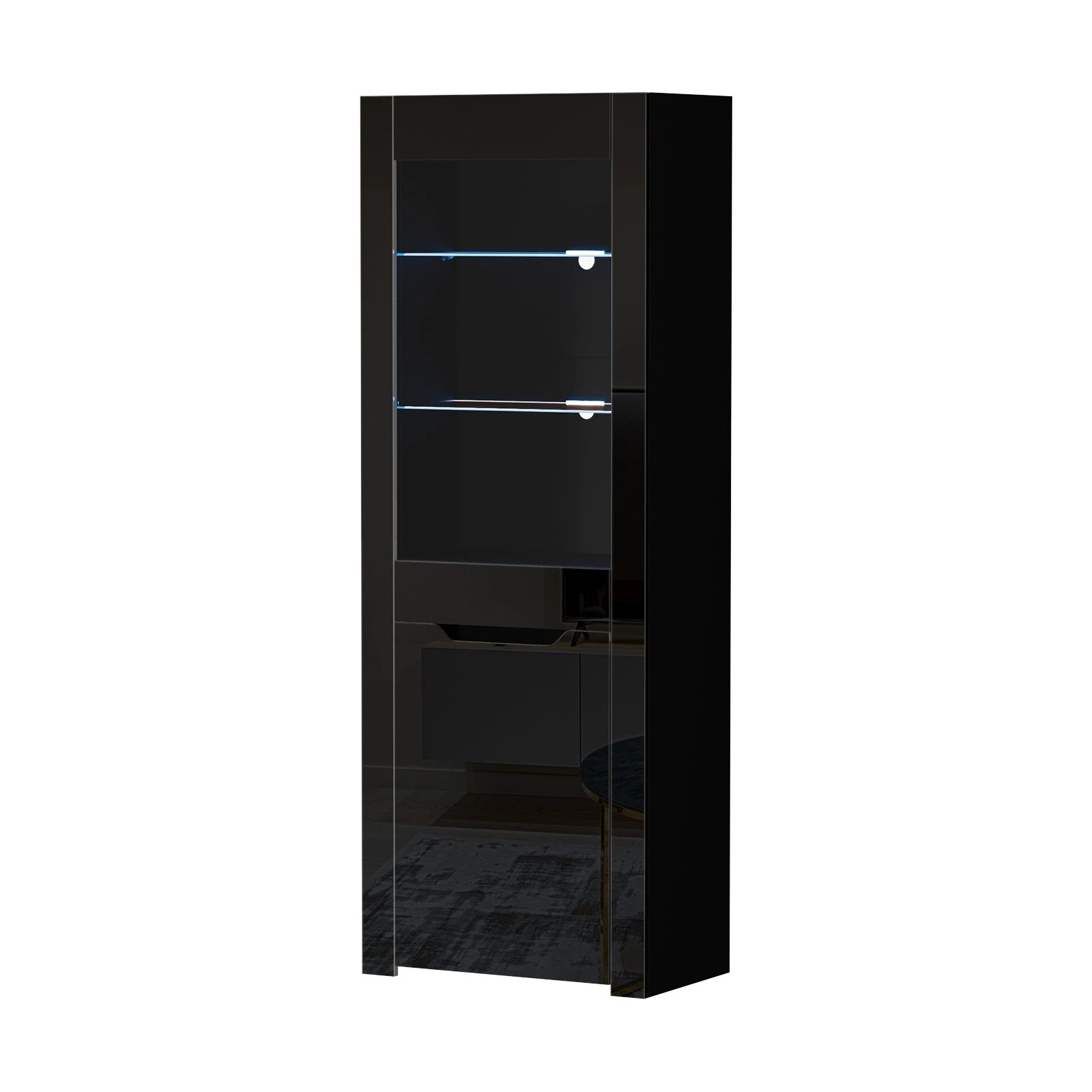 1 Oikiture Display Cabinet Buffet Sideboard High Gloss Cupboard LED Light - Black, 1 of 8